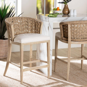 Bali & Pari Vellon Handwoven Seagrass Barrel Back Counter Stool for Kitchen