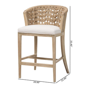 Bali & Pari Vellon Handwoven Seagrass Barrel Back Counter Stool for Kitchen