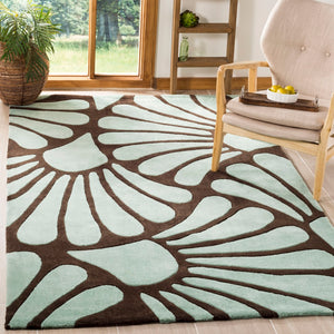 Safavieh Modern Art Area Rug - Hand-tufted Polyester Elegance With Floral Motifs For Cozy Home Décor Brown ,Blue Polyester Mda613a-7r