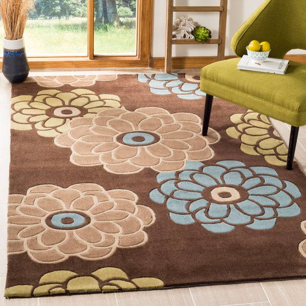 Safavieh Modern Artful Floral Area Rug - Hand-tufted Luxury For Stylish Living Spaces & Timeless Elegance Brown ,Multi Polyester Mda620b-7sq