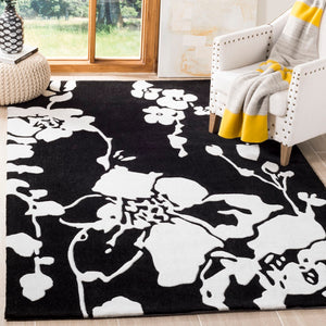 Safavieh Modern Art Hand-tufted Area Rug – Luxurious Softness, Durable Design, Unique Floral Pattern For Elegance Black ,Ivory Polyester Mda621b-7sq