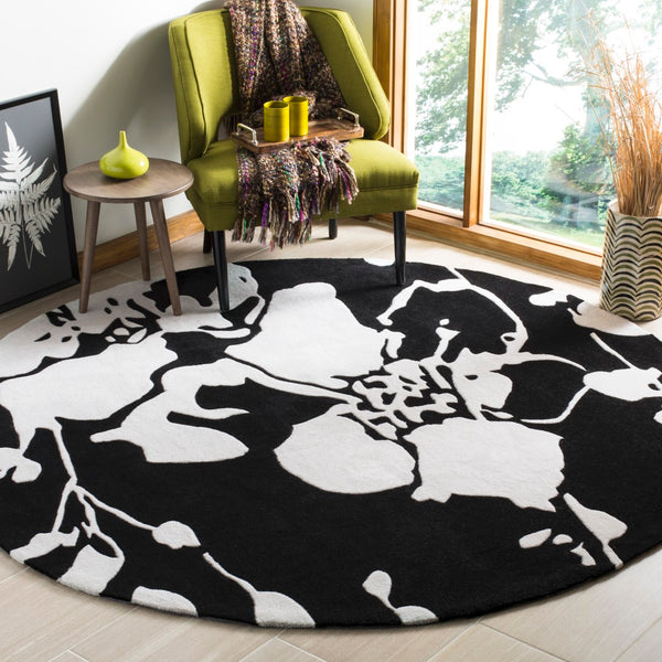 Safavieh Modern Art Hand-tufted Area Rug – Luxurious Softness, Durable Design, Unique Floral Pattern For Elegance Black ,Ivory Polyester Mda621b-7sq