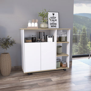 English Elm Paprika Mobile Kitchen Cart with Locking Casters, Countertop, Double-Door Cabinet & 4 Shelves B20092047