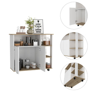 English Elm Paprika Mobile Kitchen Cart with Locking Casters, Countertop, Double-Door Cabinet & 4 Shelves B20092047