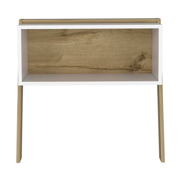 English Elm Nightstand For Small Spaces - Modern Light Oak & White Design With Open Shelf For Stylish Storage B097133058