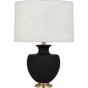 Robert Abbey Matte Dark Coal Michael Berman Atlas Table Lamp Matte Dark Coal Glazed Ceramic with Modern Brass Accents Oyster Linen Shade