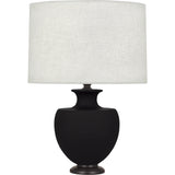 Robert Abbey Matte Dark Coal Michael Berman Atlas Table Lamp Matte Dark Coal Glazed Ceramic with Deep Patina Bronze Accents Oyster Linen Shade