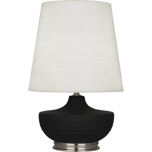 Robert Abbey Matte Dark Coal Michael Berman Nolan Table Lamp Matte Dark Coal Glazed Ceramic with Dark Antique Nickel Accents Oyster Linen Shade