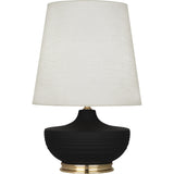 Robert Abbey Matte Dark Coal Michael Berman Nolan Table Lamp Matte Dark Coal Glazed Ceramic with Modern Brass Accents Oyster Linen Shade