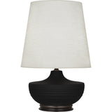 Robert Abbey Matte Dark Coal Michael Berman Nolan Table Lamp Matte Dark Coal Glazed Ceramic with Deep Patina Bronze Accents Oyster Linen Shade