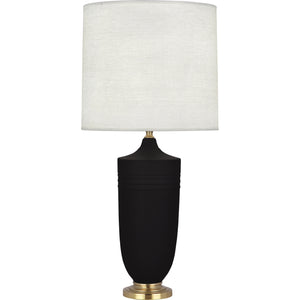 Robert Abbey Matte Dark Coal Michael Berman Hadrian Table Lamp Matte Dark Coal Glazed Ceramic with Modern Brass Accents Oyster Linen Shade