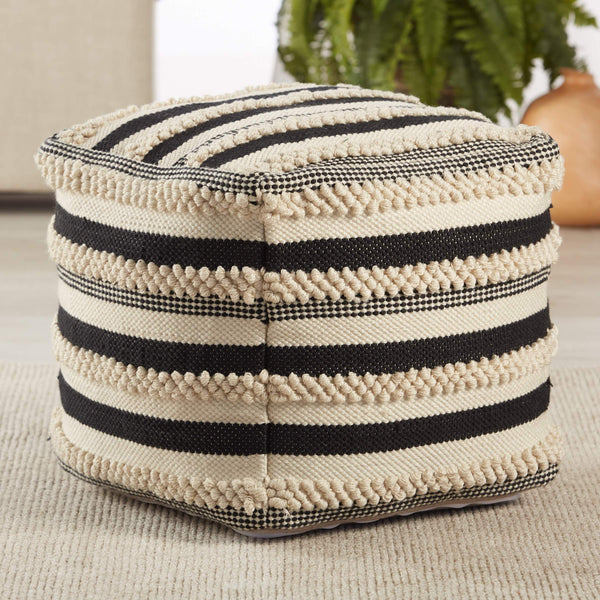 Jaipur Living Jaipur Living Handwoven Stripe Cube Pouf Indoor Outdoor Boho Polyester Seat POF100493