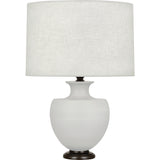 Robert Abbey Matte Dove Michael Berman Atlas Table Lamp Matte Dove Glazed Ceramic with Deep Patina Bronze Accents Oyster Linen Shade