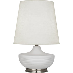 Robert Abbey Matte Dove Michael Berman Nolan Table Lamp Matte Dove Glazed Ceramic with Dark Antique Nickel Accents Oyster Linen Shade