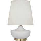 Robert Abbey Matte Dove Michael Berman Nolan Table Lamp Matte Dove Glazed Ceramic with Modern Brass Accents Oyster Linen Shade