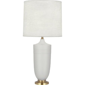 Robert Abbey Matte Dove Michael Berman Hadrian Table Lamp Matte Dove Glazed Ceramic with Modern Brass Accents Oyster Linen Shade