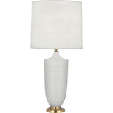 Robert Abbey Matte Dove Michael Berman Hadrian Table Lamp Matte Dove Glazed Ceramic with Modern Brass Accents Oyster Linen Shade