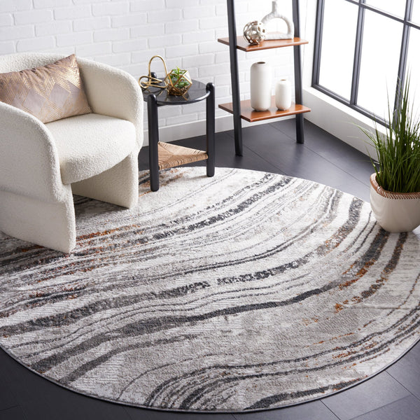 Safavieh Meadow Exquisite Round Area Rug With Marble-inspired Design For Modern Home Elegance And Comfort Light Grey ,Black 45% Polyproylene,40% Jute,15% Polyester Mdw548f-7r