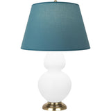 Robert Abbey Matte Daisy Double Gourd Table Lamp Matte Dasiy Glazed Ceramic with Antique Natural Brass Finished Accents Bright Blue W/ Gray Lining Fabric Shade