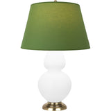 Robert Abbey Matte Daisy Double Gourd Table Lamp Matte Daisy Glazed Ceramic with Antique Natural Brass Finished Accents Tea Green W/ Taupe Lining Fabric Shade