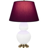 Robert Abbey Matte Daisy Double Gourd Table Lamp Matte Daisy Glazed Ceramic with Antique Natural Brass Finished Accents Plum W/ Lavender Lining Fabric Shade