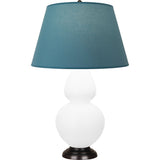 Robert Abbey Matte Daisy Double Gourd Table Lamp Matte Daisy Glazed Ceramic with Deep Patina Bronze Finished Accents Bright Blue W/ Gray Lining Fabric Shade