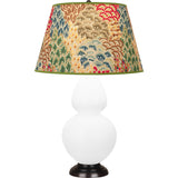 Robert Abbey Matte Daisy Double Gourd Table Lamp Matte Daisy Glazed Ceramic with Deep Patina Bronze Finished Accents Fall Floral Fabric Shade