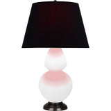 Robert Abbey Matte Daisy Double Gourd Table Lamp Matte Daisy Glazed Ceramic with Deep Patina Bronze Finished Accents Ink Black W/ Rose Red Lining Fabric Shade