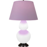 Robert Abbey Matte Daisy Double Gourd Table Lamp Matte Daisy Glazed Ceramic with Deep Patina Bronze Finished Accents Lavender W/ Plum Lining Fabric Shade