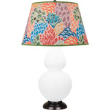 Robert Abbey Matte Daisy Double Gourd Table Lamp Matte Daisy Glazed Ceramic with Deep Patina Bronze Finished Accents Spring Floral Fabric Shade