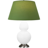 Robert Abbey Matte Daisy Double Gourd Table Lamp Matte Daisy Glazed Ceramic with Antique Silver Finished Accents Tea Green W/ Taupe Lining Fabric Shade