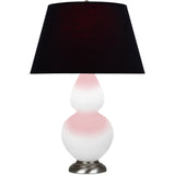 Robert Abbey Matte Daisy Double Gourd Table Lamp Matte Daisy Glazed Ceramic with Antique Silver Finished Accents Ink Black W/ Rose Red Lining Fabric Shade