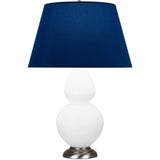 Robert Abbey Matte Daisy Double Gourd Table Lamp Matte Daisy Glazed Ceramic with Antique Silver Finished Accents Navy W/ Gray Lining Fabric Shade