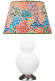 Robert Abbey Matte Daisy Double Gourd Table Lamp Matte Daisy Glazed Ceramic with Antique Silver Finished Accents Spring Floral Fabric Shade