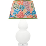 Robert Abbey Matte Daisy Double Gourd Table Lamp Matte Daisy Glazed Ceramic with Lucite Base Spring Floral Fabric Shade