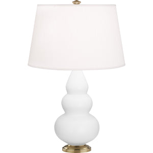 Robert Abbey Matte Daisy Small Triple Gourd Accent Lamp Matte Daisy Glazed Ceramic with Antique Natural Brass Finished Accents Pearl Dupioni Fabric Shade