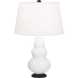 Robert Abbey Matte Daisy Small Triple Gourd Accent Lamp Matte Daisy Glazed Ceramic with Deep Patina Bronze Finished Accents Pearl Dupioni Fabric Shade