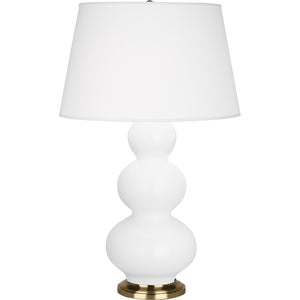 Robert Abbey Matte Daisy Triple Gourd Table Lamp Matte Daisy Glazed Ceramic with Antique Natural Brass Finished Accents Pearl Dupioni Fabric Shade