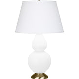 Robert Abbey Matte Daisy Double Gourd Table Lamp Matte Daisy Glazed Ceramic with Antique Natural Brass Finished Accents Pearl Dupioni Fabric Shade