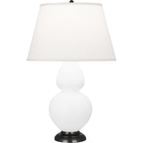 Robert Abbey Matte Daisy Double Gourd Table Lamp Matte Daisy Glazed Ceramic with Deep Patina Bronze Finished Accents Pearl Dupioni Fabric Shade