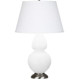 Robert Abbey Matte Daisy Double Gourd Table Lamp Matte Daisy Glazed Ceramic with Antique Silver Finished Accents Pearl Dupioni Fabric Shade