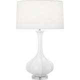 Robert Abbey Matte Daisy Pike Table Lamp Matte Daisy Glazed Ceramic with Lucite Base Pearl Dupoini Fabric Shade