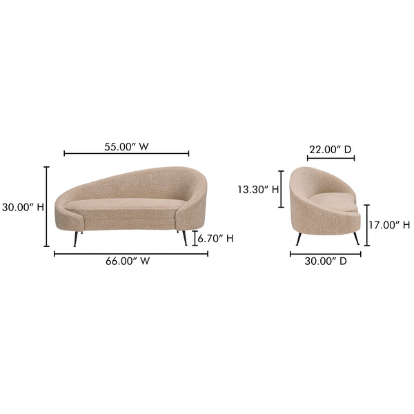 Moe's Home Abigail Chaise – Luxurious Faux Shearling Lounge With Modern Steel Legs For Timeless Comfort Brown Upholstery, 100% Polyester,Iron Legs Me-1053-21