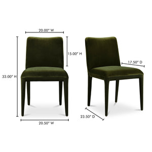 Moe's Home Calla Dining Chair Set Of 2 - Elegant Upholstered Design With Sturdy Ash Wood Frame For Dining Spaces Green Upholstery, 100% Polyester,Ash Wood Frame Me-1062-27