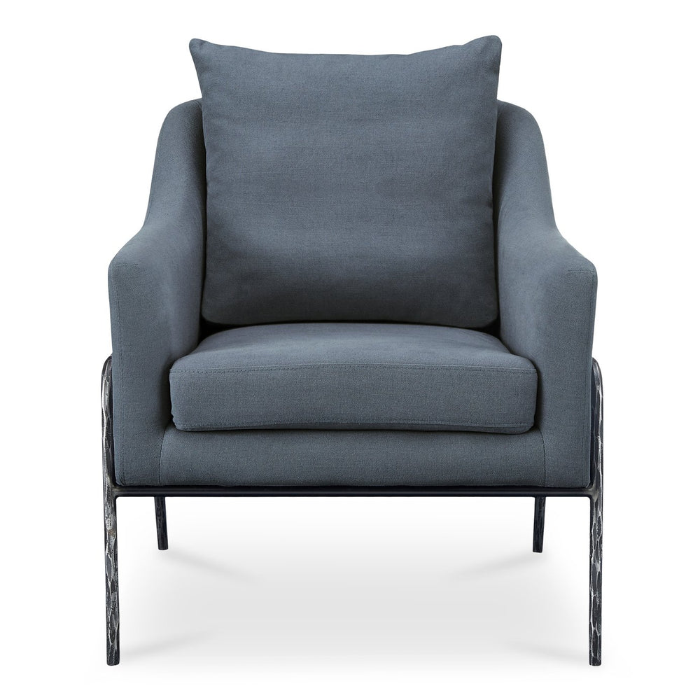 Moe's Home Archer Accent Chair With Hammered Metal Frame And Soft Cotton-linen Upholstery For Timeless Style Blue Upholstery, 51% Cotton,49% Linen,Forged Iron Legs Me-1063-26