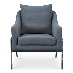Moe's Home Archer Accent Chair With Hammered Metal Frame And Soft Cotton-linen Upholstery For Timeless Style Blue Upholstery, 51% Cotton,49% Linen,Forged Iron Legs Me-1063-26