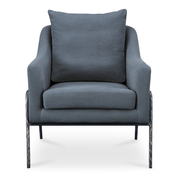 Moe's Home Archer Accent Chair With Hammered Metal Frame And Soft Cotton-linen Upholstery For Timeless Style Blue Upholstery, 51% Cotton,49% Linen,Forged Iron Legs Me-1063-26
