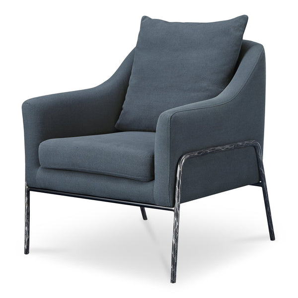 Moe's Home Archer Accent Chair With Hammered Metal Frame And Soft Cotton-linen Upholstery For Timeless Style Blue Upholstery, 51% Cotton,49% Linen,Forged Iron Legs Me-1063-26