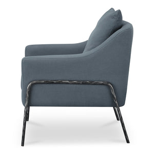 Moe's Home Archer Accent Chair With Hammered Metal Frame And Soft Cotton-linen Upholstery For Timeless Style Blue Upholstery, 51% Cotton,49% Linen,Forged Iron Legs Me-1063-26