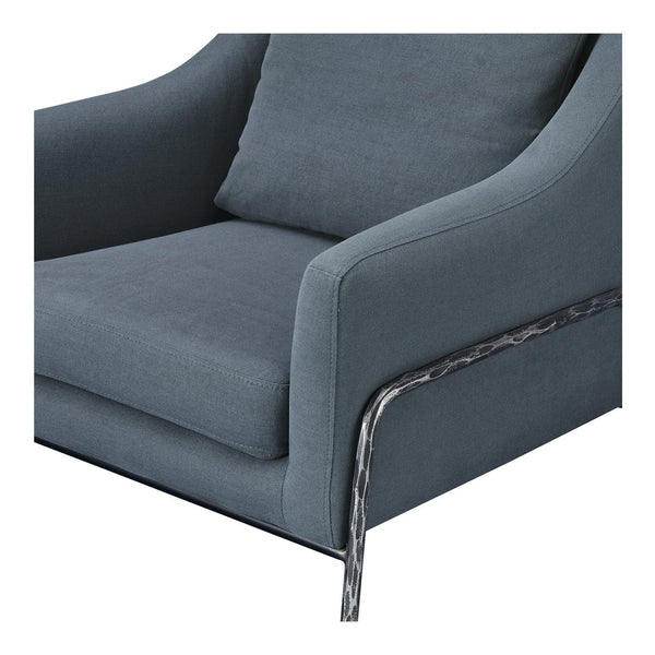 Moe's Home Archer Accent Chair With Hammered Metal Frame And Soft Cotton-linen Upholstery For Timeless Style Blue Upholstery, 51% Cotton,49% Linen,Forged Iron Legs Me-1063-26